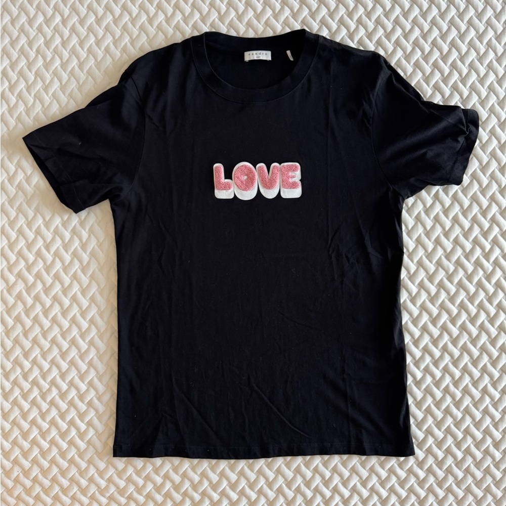 Sandro Black and Pink Love Tee Short Sleeve